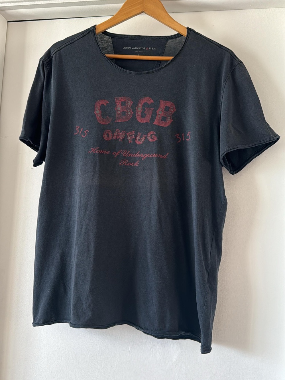 John Varvatos Black Graphic CBGB Tee with Red Print
